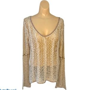 American Rag Cie Sze L Crochet Boho V-Neck Sweater